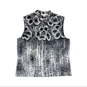 St John Sleeveless Mock Neck Floral Knit Top